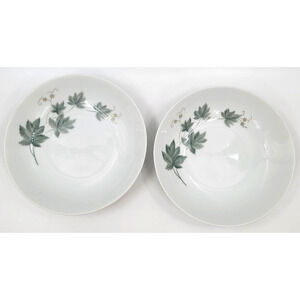 2 Noritake Wild Ivy 102 Coupe Soup Bowls 7.5" Green & Gold Ivy 1959 - 1973 Japan